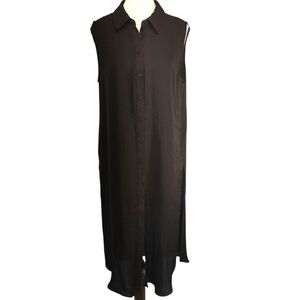 Joie Black Silky Sleeveless Button Front Tunic Sheath Dress - Sz M